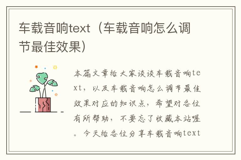 车载音响text（车载音响怎么调节最佳效果）