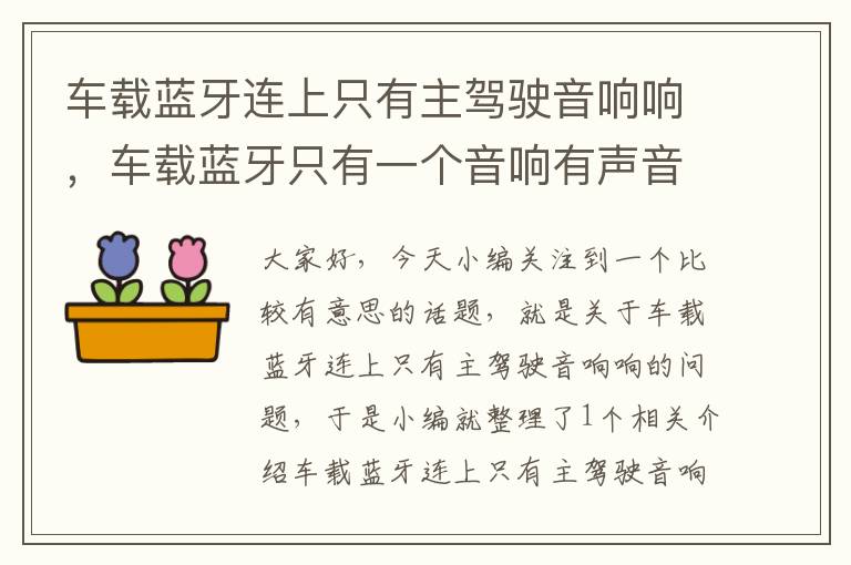 车载蓝牙连上只有主驾驶音响响，车载蓝牙只有一个音响有声音