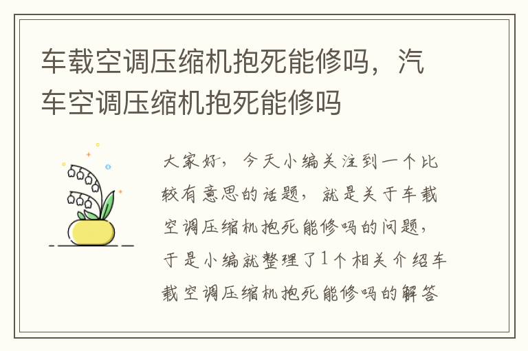 车载空调压缩机抱死能修吗，汽车空调压缩机抱死能修吗