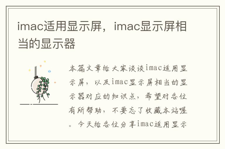 imac适用显示屏，imac显示屏相当的显示器