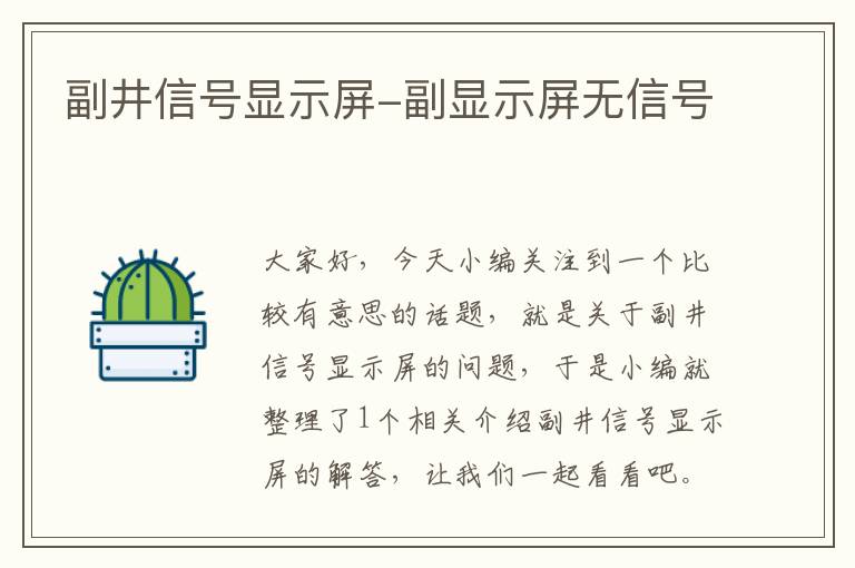 副井信号显示屏-副显示屏无信号