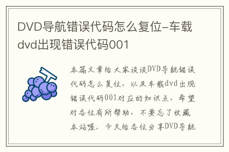 DVD导航错误代码怎么复位-车载dvd出现错误代码001