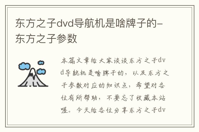 东方之子dvd导航机是啥牌子的-东方之子参数