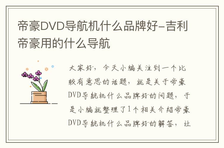 帝豪DVD导航机什么品牌好-吉利帝豪用的什么导航