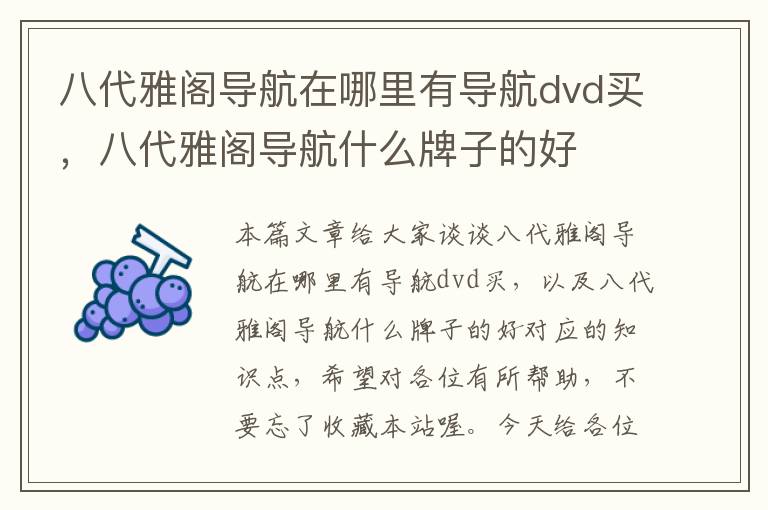 八代雅阁导航在哪里有导航dvd买，八代雅阁导航什么牌子的好