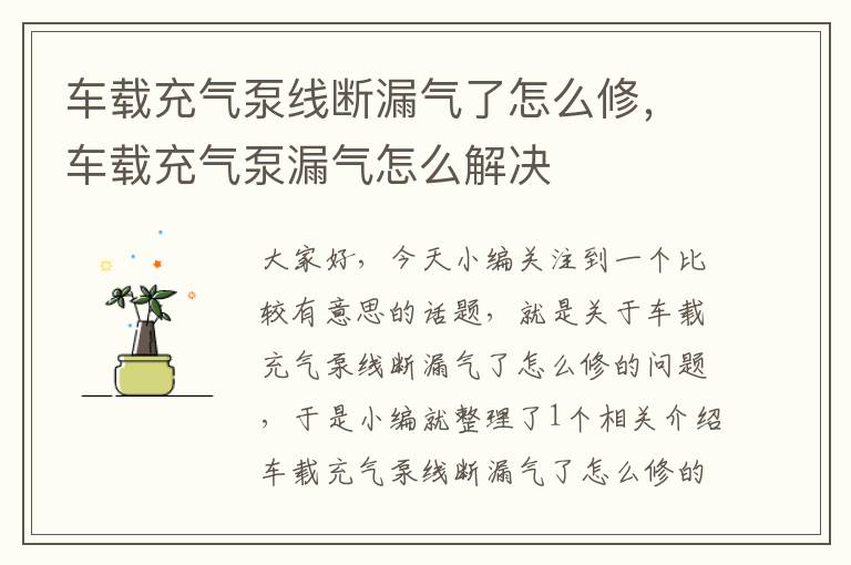 车载充气泵线断漏气了怎么修，车载充气泵漏气怎么解决