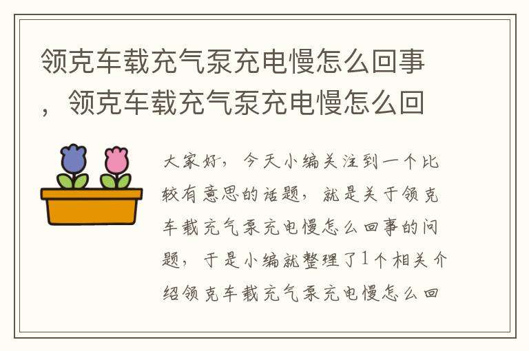 领克车载充气泵充电慢怎么回事，领克车载充气泵充电慢怎么回事儿