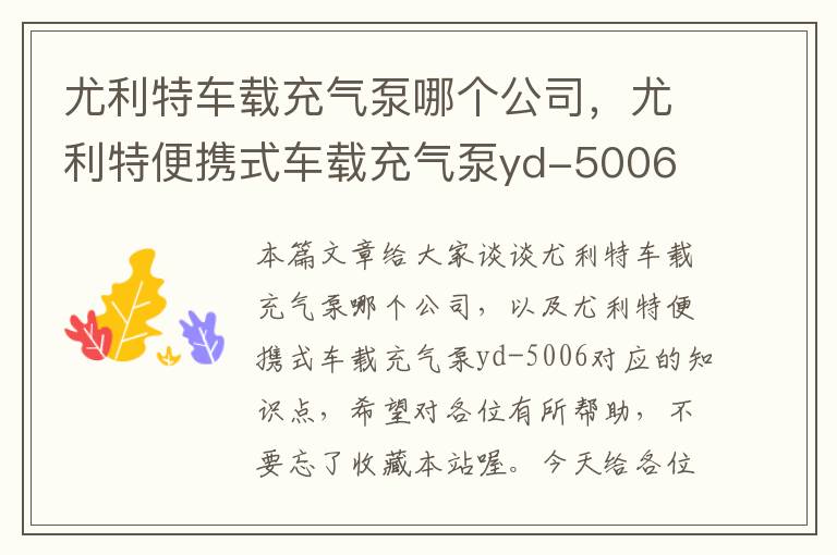 尤利特车载充气泵哪个公司，尤利特便携式车载充气泵yd-5006