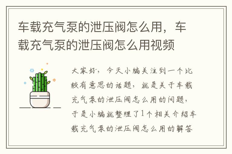 车载充气泵的泄压阀怎么用，车载充气泵的泄压阀怎么用视频