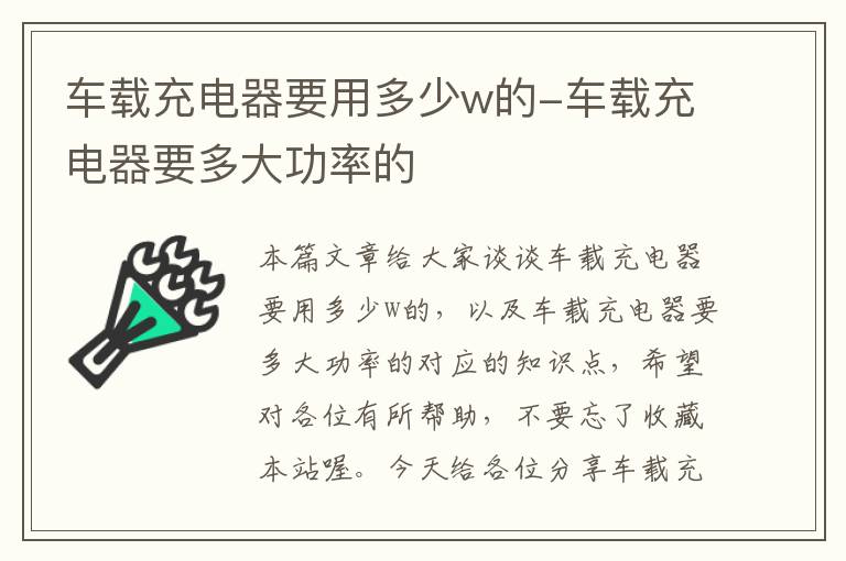 车载充电器要用多少w的-车载充电器要多大功率的