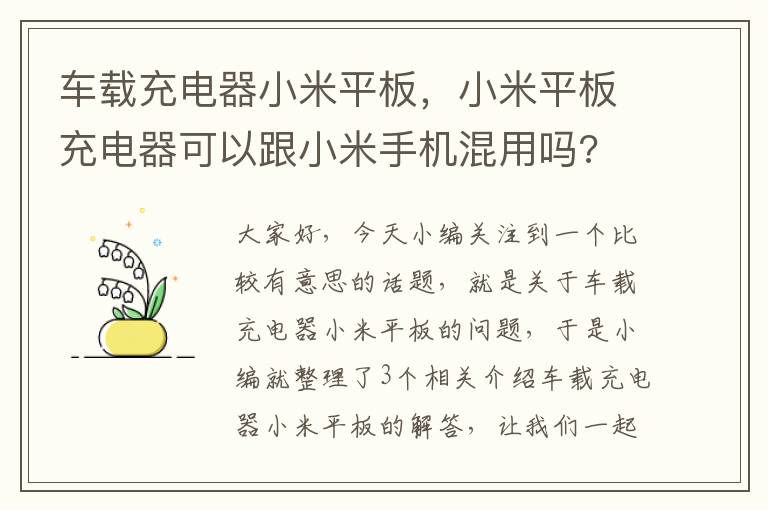 车载充电器小米平板，小米平板充电器可以跟小米手机混用吗?