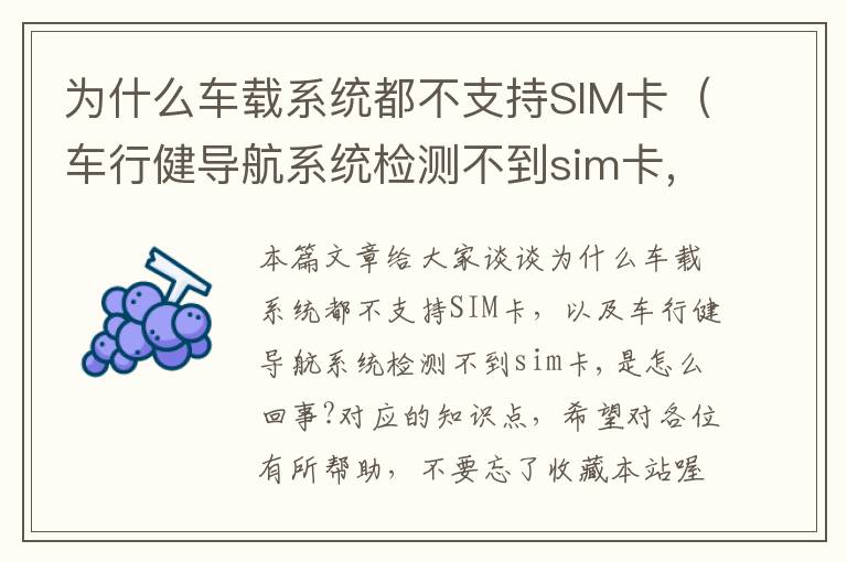 为什么车载系统都不支持SIM卡（车行健导航系统检测不到sim卡,是怎么回事?）