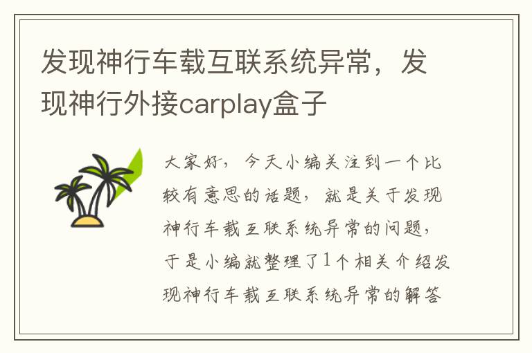 发现神行车载互联系统异常，发现神行外接carplay盒子