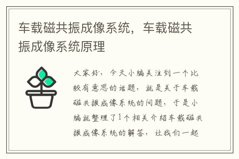 车载磁共振成像系统，车载磁共振成像系统原理