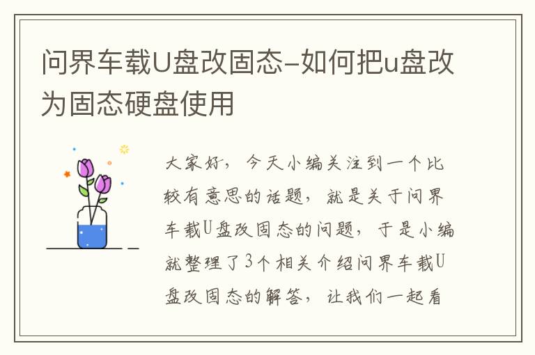 问界车载U盘改固态-如何把u盘改为固态硬盘使用