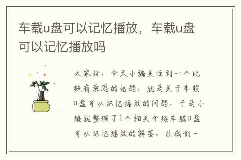 车载u盘可以记忆播放，车载u盘可以记忆播放吗