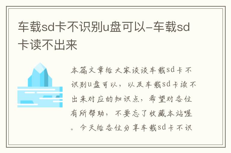 车载sd卡不识别u盘可以-车载sd卡读不出来