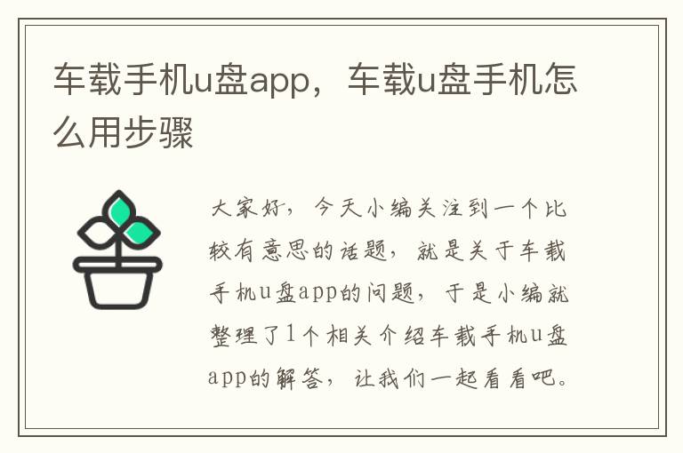 车载手机u盘app，车载u盘手机怎么用步骤