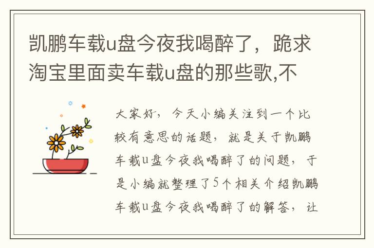 凯鹏车载u盘今夜我喝醉了，跪求淘宝里面卖车载u盘的那些歌,不知道是不是被锁了,我电脑读取不了他们...