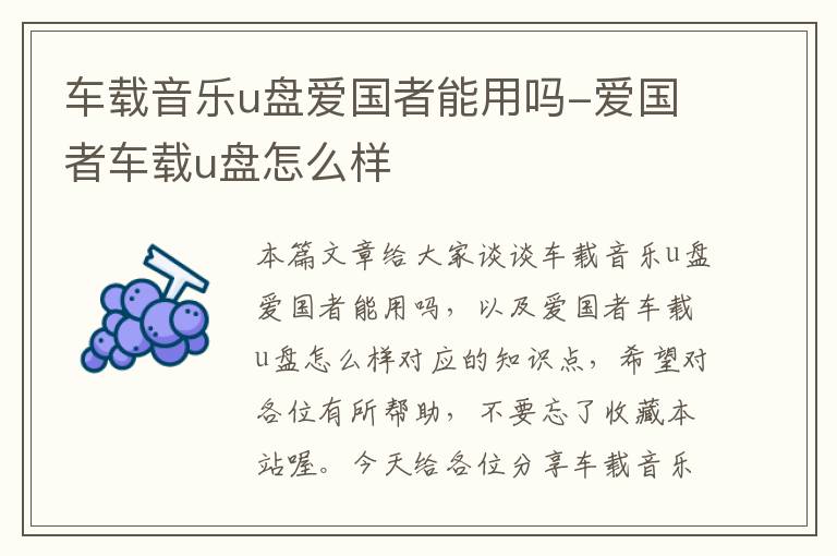 车载音乐u盘爱国者能用吗-爱国者车载u盘怎么样