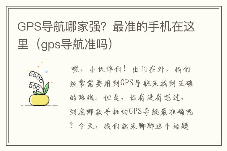 GPS导航哪家强？最准的手机在这里（gps导航准吗）